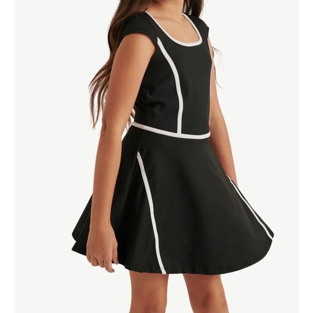 Justice Dress Girls L 12/14 Black White Sporty Active Built-in Shorts Pocket NEW
